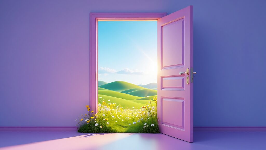 Porte ouverte sur verdure