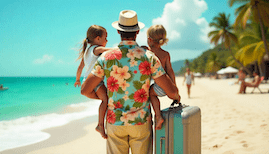 Papa avec enfants et valises - checklist voyage