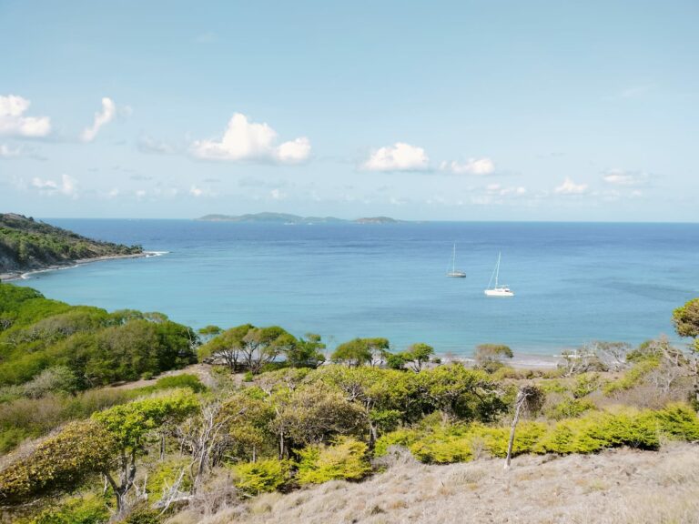 Famille en slow travel sur un voilier au mouillage à Baliceau Caraïbes