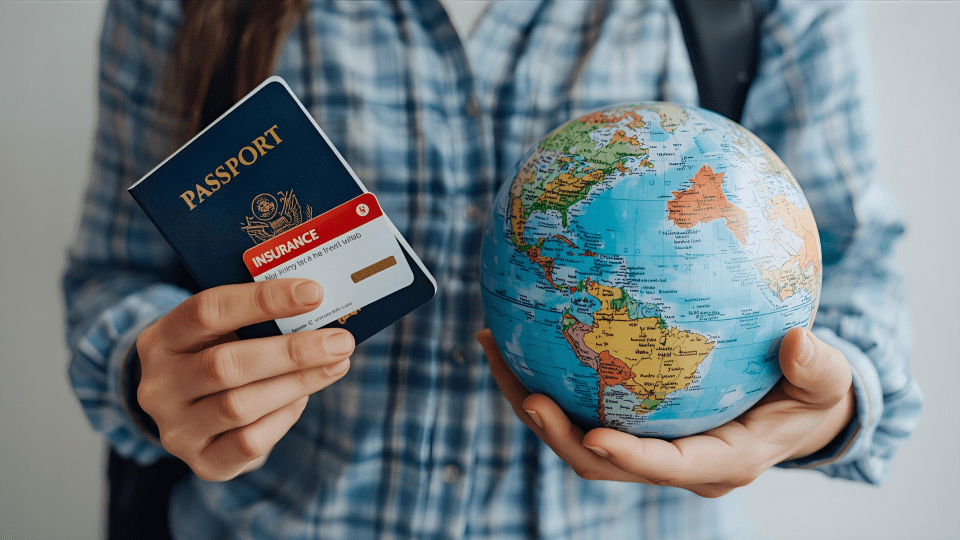 Globe terrestre avec passeport et carte d’assurance voyage – sécurité à l’étranger