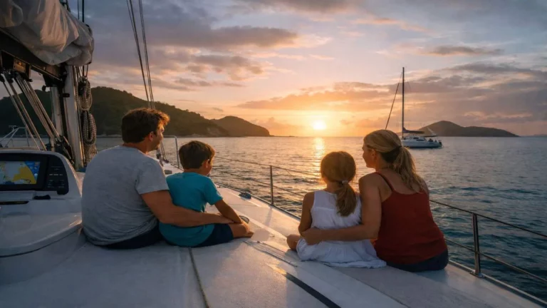 Famille en année sabbatique voyageant en bateau pendant un an
