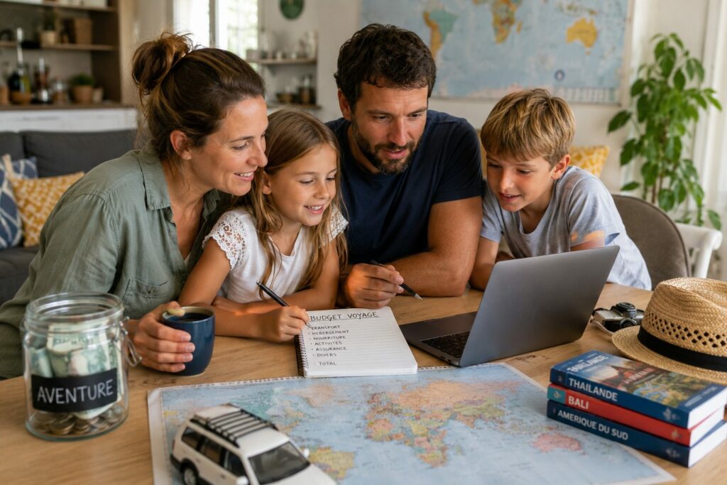 famille qui prépare son budget voyage